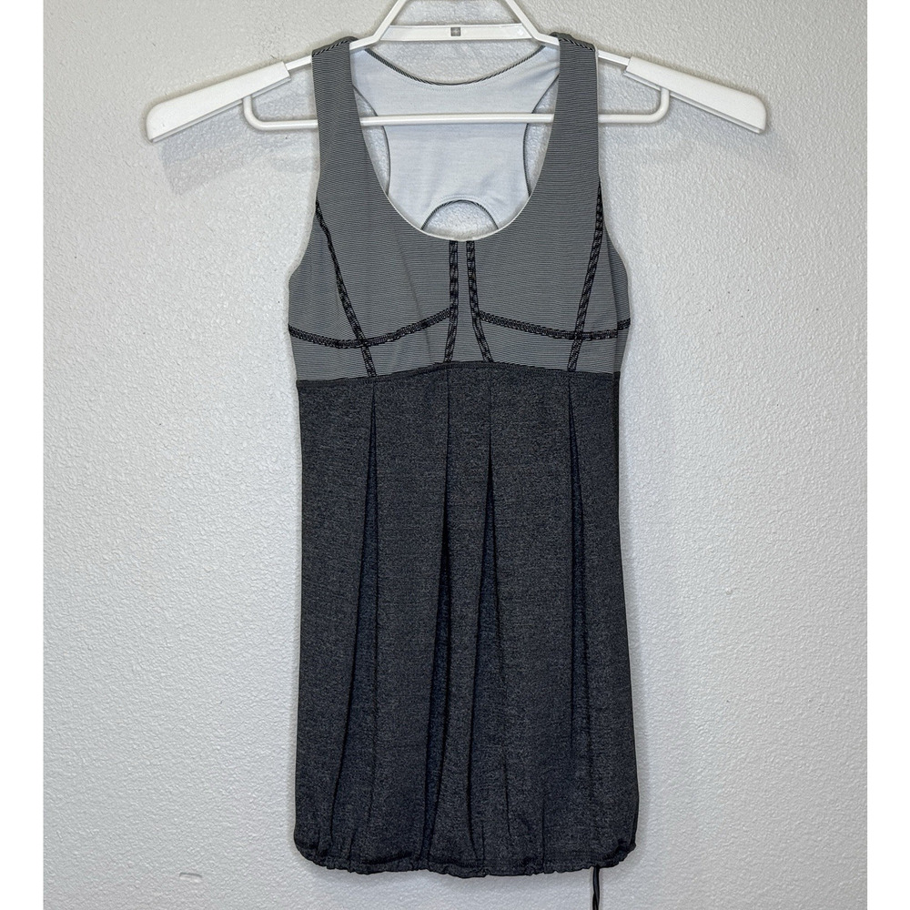 Lululemon Run Your Heart Out Tank Top Size 6‎ Heathered Black White Stripe Loose